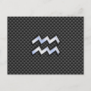 Silver Aquarius Zodiac Symbol Carbon Fiber Style Postkarte