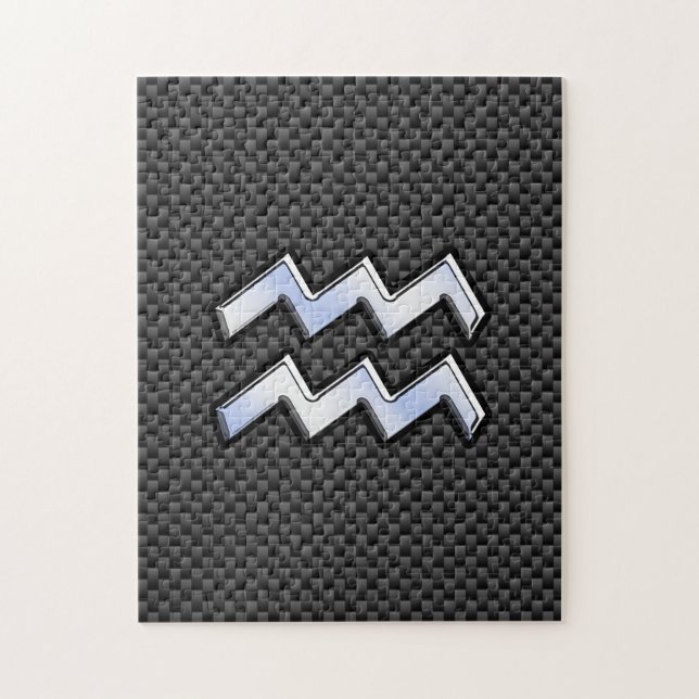Silver Aquarius Zodiac Symbol Carbon Fiber Style Puzzle (Vertikal)