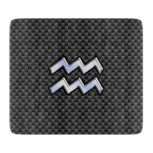 Silver Aquarius Zodiac Symbol Carbon Fiber Style Schneidebrett