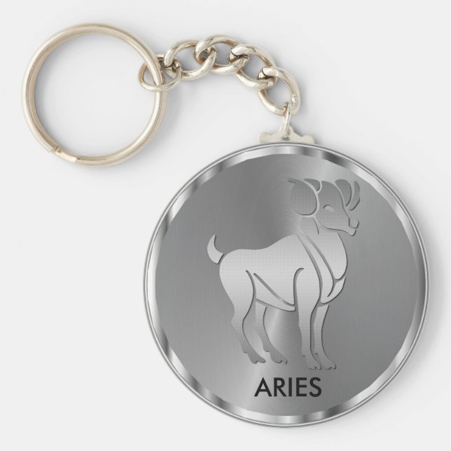 Silver Aries ♈ Ram - Zodiac-Zeichen Schlüsselanhänger (Vorne)