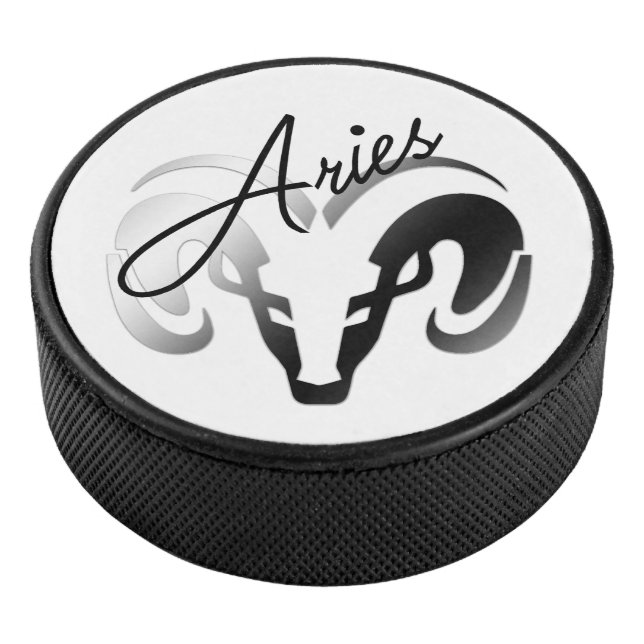 Silver Aries the Ram Zodiac Eishockey Puck (3/4)