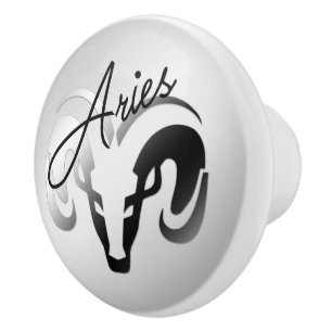 Silver Aries the Ram Zodiac Keramikknauf