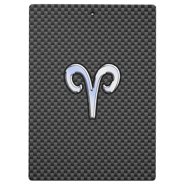 Silver Aries Zodiac Sign Black Carbon Fibre Print Klemmbrett (Rückseite)