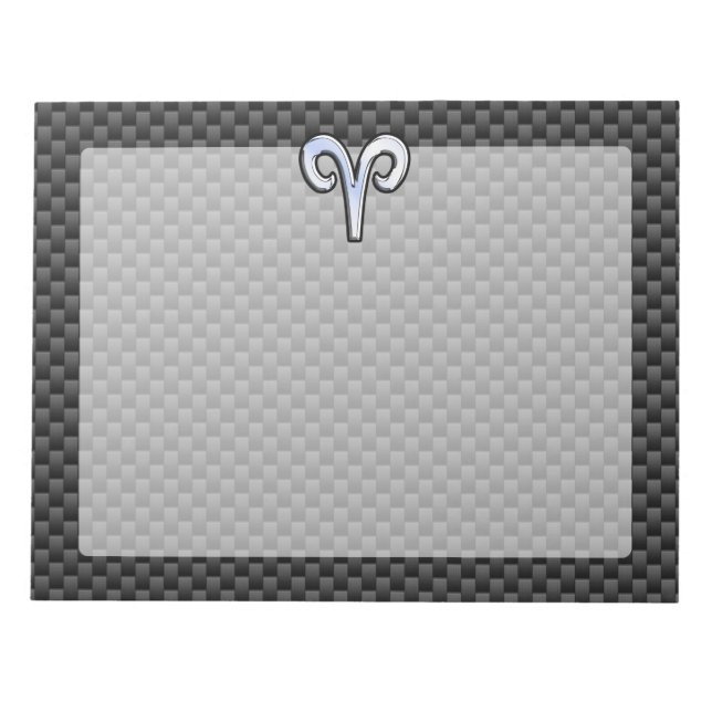 Silver Aries Zodiac Sign Black Carbon Fibre Print Notizblock (Vorderseite)