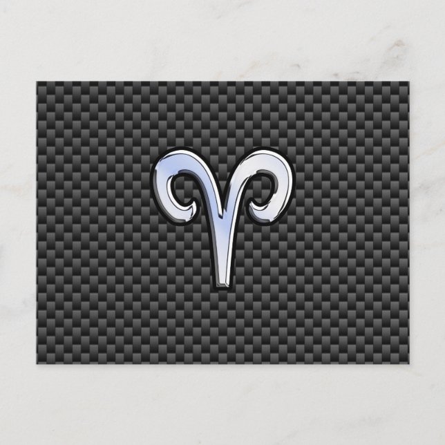 Silver Aries Zodiac Sign Black Carbon Fibre Print Postkarte (Vorderseite)