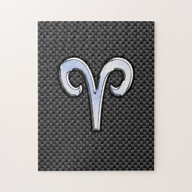Silver Aries Zodiac Sign Black Carbon Fibre Print Puzzle (Vertikal)