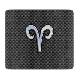 Silver Aries Zodiac Sign Black Carbon Fibre Print Schneidebrett