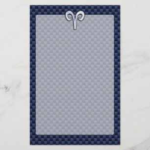 Silver Aries Zodiac Sign Blue Carbon Fibre Print Briefpapier