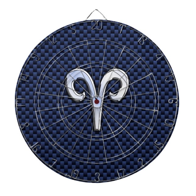 Silver Aries Zodiac Sign Blue Carbon Fibre Print Dartscheibe (vorne)