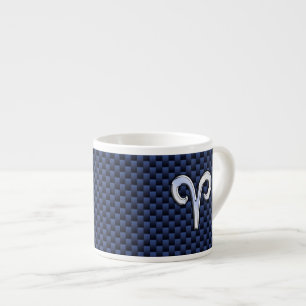 Silver Aries Zodiac Sign Blue Carbon Fibre Print Espressotasse