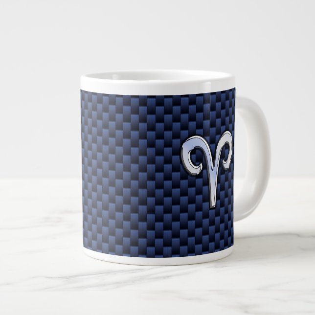 Silver Aries Zodiac Sign Blue Carbon Fibre Print Jumbo-Tasse (Vorderseite Rechts)