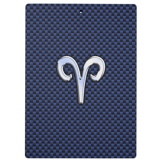 Silver Aries Zodiac Sign Blue Carbon Fibre Print Klemmbrett (Rückseite)
