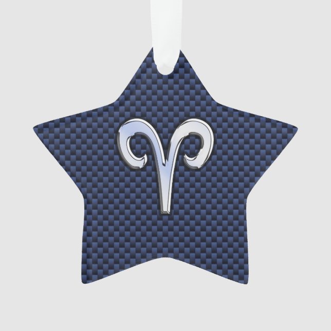Silver Aries Zodiac Sign Blue Carbon Fibre Print Ornament (Vorderseite)