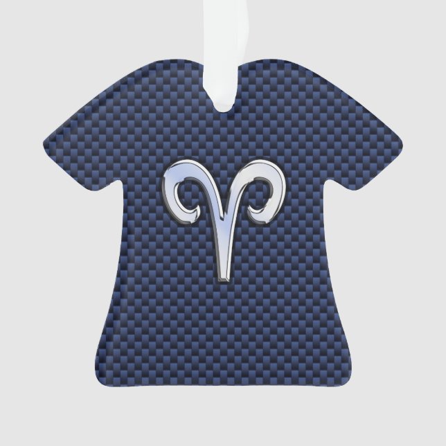 Silver Aries Zodiac Sign Blue Carbon Fibre Print Ornament (Vorderseite)