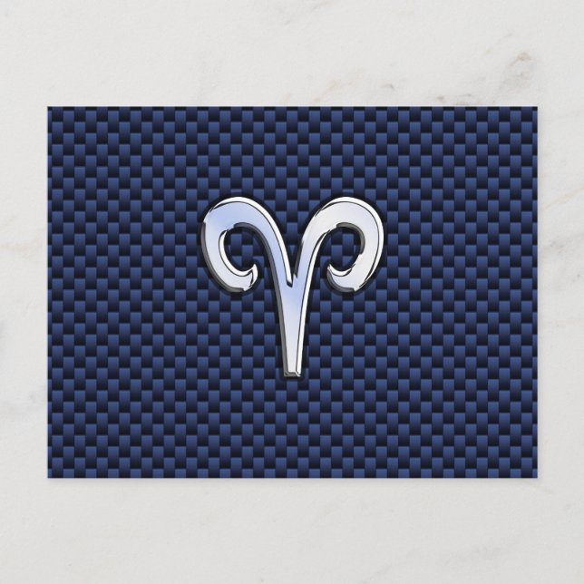 Silver Aries Zodiac Sign Blue Carbon Fibre Print Postkarte (Vorderseite)