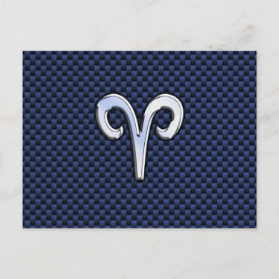 Silver Aries Zodiac Sign Blue Carbon Fibre Print Postkarte
