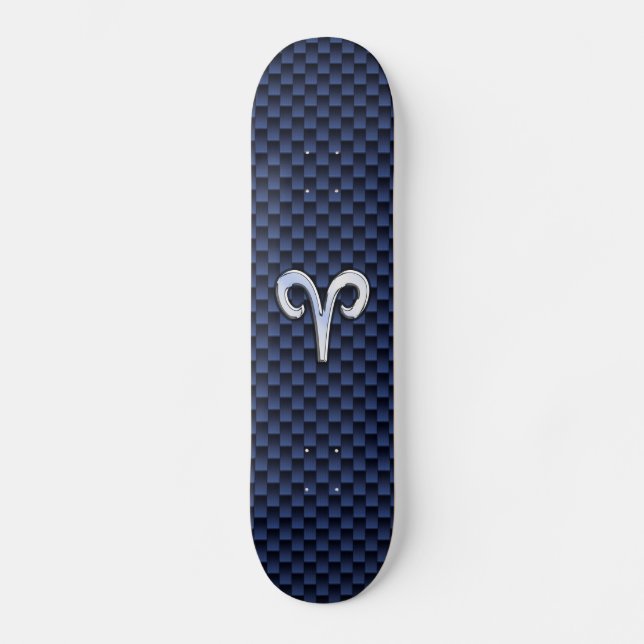 Silver Aries Zodiac Sign Blue Carbon Fibre Print Skateboard (Vorderseite)