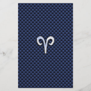 Silver Aries Zodiac Sign Navy Carbon Fiber Style Briefpapier