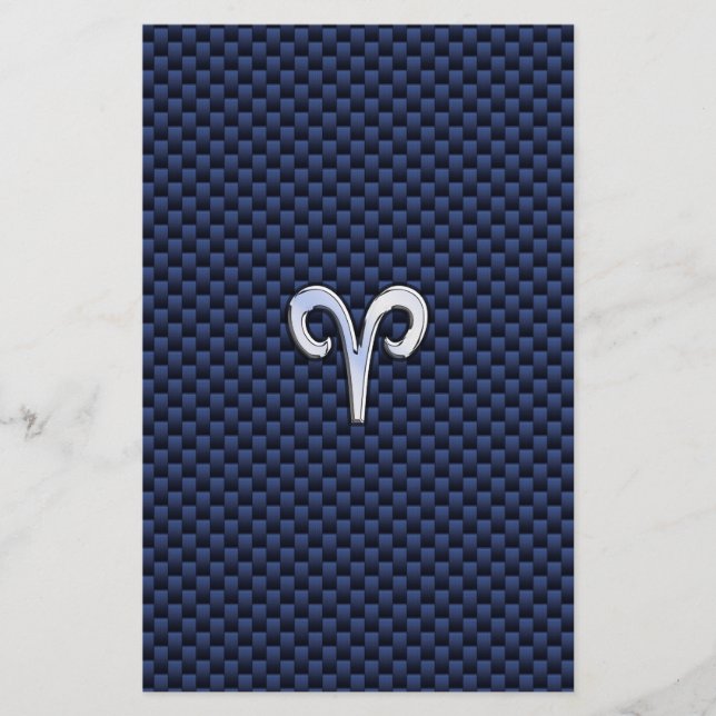 Silver Aries Zodiac Sign Navy Carbon Fiber Style Briefpapier (Vorderseite)