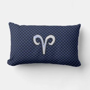 Silver Aries Zodiac Sign Navy Carbon Fibre Style Lendenkissen