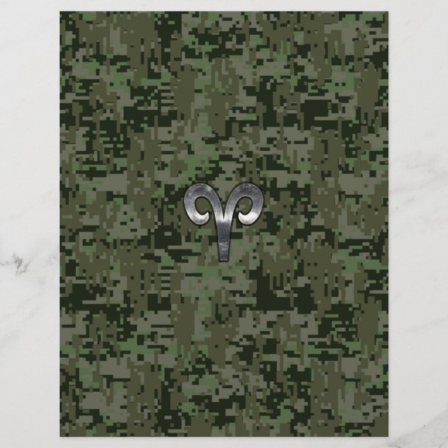 Silver Aries Zodiac Symbol Green Digital Camouflag (Vorderseite)