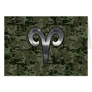 Silver Aries Zodiac Symbol Green Digital Camouflag