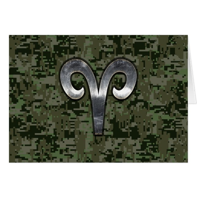 Silver Aries Zodiac Symbol Green Digital Camouflag (Vorderseite (Horizontal))