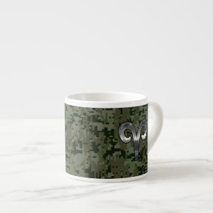 Silver Aries Zodiac Symbol Green Digital Camouflag Espressotasse