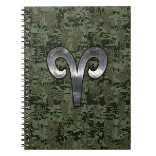 Silver Aries Zodiac Symbol Green Digital Camouflag Notizblock