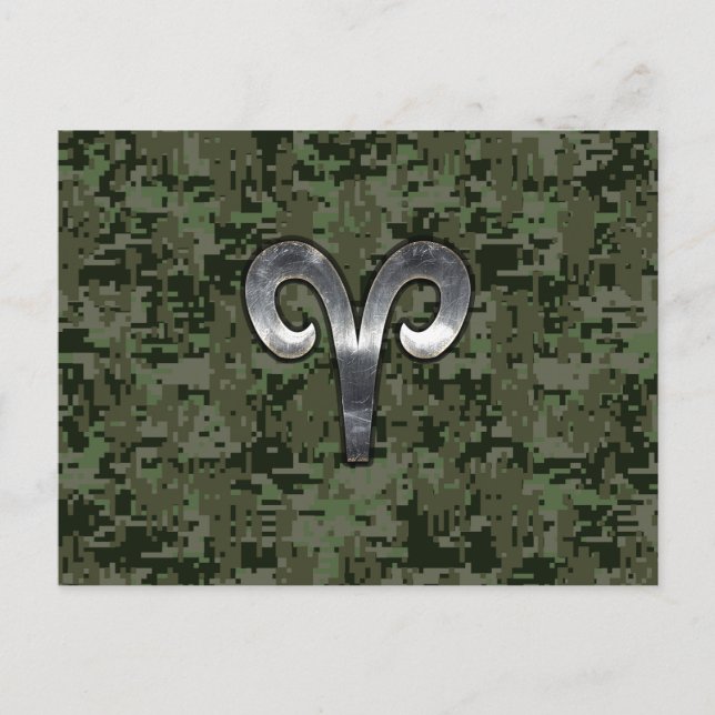 Silver Aries Zodiac Symbol Green Digital Camouflag Postkarte (Vorderseite)