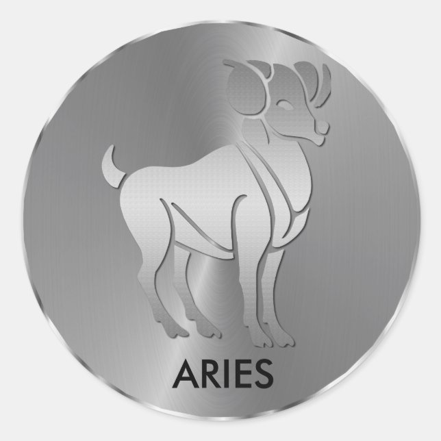 Silver Aries - Zodiac-Zeichen Runder Aufkleber (Vorderseite)