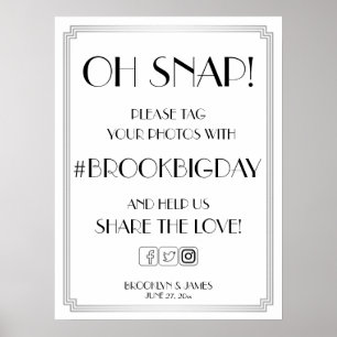 Silver Art Deco Gatsby Hashtag Zeichen 18x24 Poster