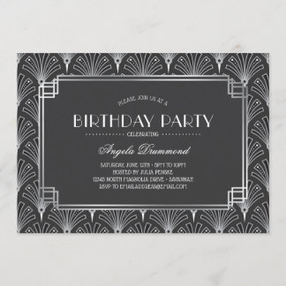 Silver Art Deco Geburtstagsparty Einladung