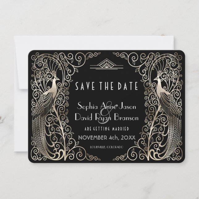 Silver Art Déco-Pfeifen Hochzeiten speichern das D Save The Date (Vorderseite)