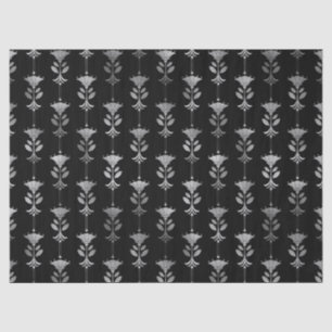 Silver Art Deco Style Blume auf Black Decoupage Seidenpapier