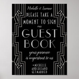 Silver Art Deco Wedding Sign Editable Gästebuch