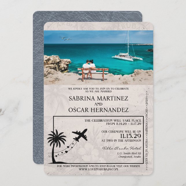 Silver Aruba Passport Hochzeit Einladung (Vorne/Hinten)