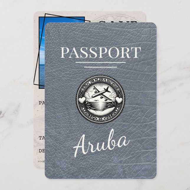 Silver Aruba Passport Save the Date (Vorne/Hinten)