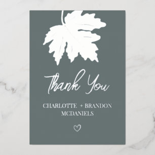 Silver Autumn Maple Leaf Wedding Vielen Dank Folieneinladung
