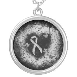 Silver Awareness Ribbon Grunge Herz Versilberte Kette