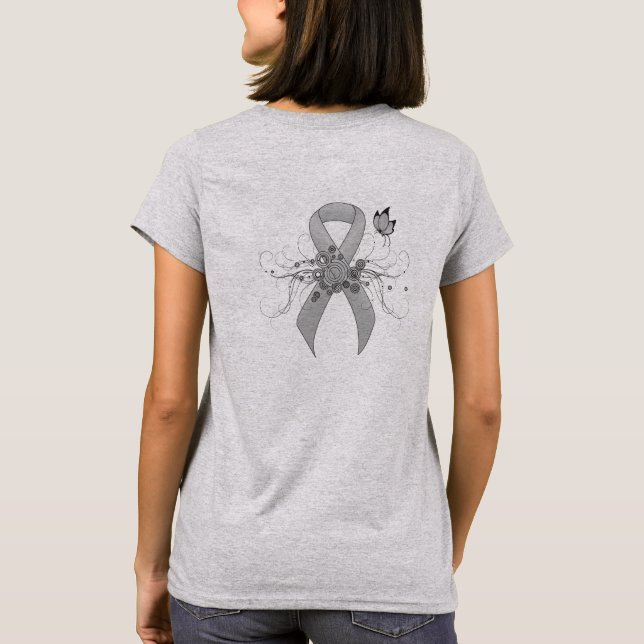 Silver Awareness Ribbon mit Butterfly T-Shirt (Rückseite)