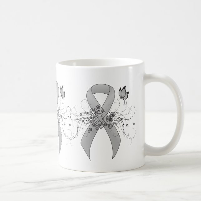 Silver Awareness Ribbon mit Butterfly Tasse (Rechts)