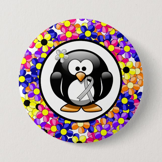 Silver Awareness Ribbon Penguin Button (Vorderseite)