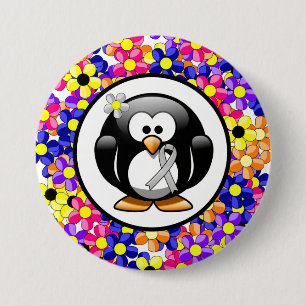 Silver Awareness Ribbon Penguin Button