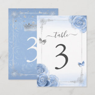 Silver Baby Blue Rose Elegante Tischnummer Card