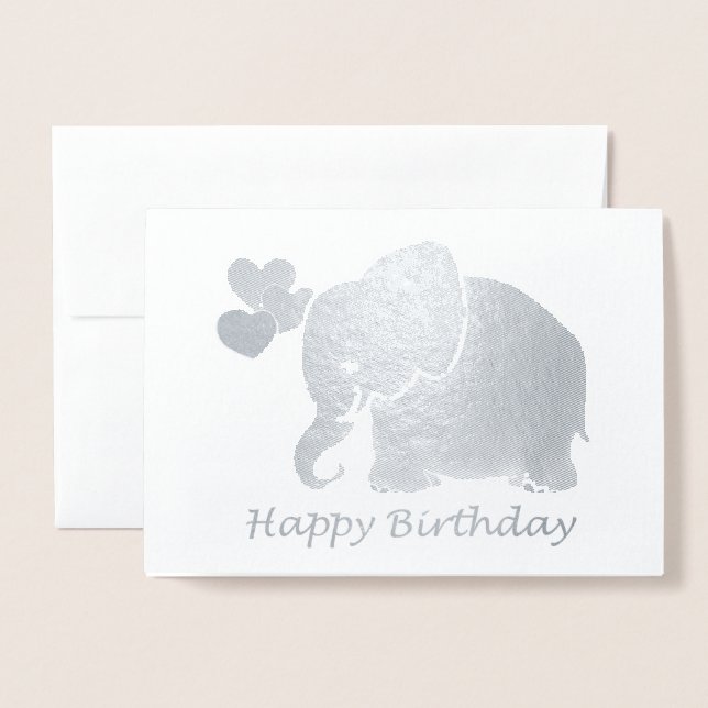 Silver Baby Elephant mit Balloons glücklich Geburt Folienkarte (Vorderseite mit Umschlag)
