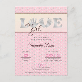 Silver Baby Girl LIEBE and Hearts Baby Shower Einladungspostkarte