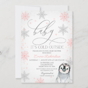 Silver Baby It's Cold Outside Pinguin Baby Dusche Einladung
