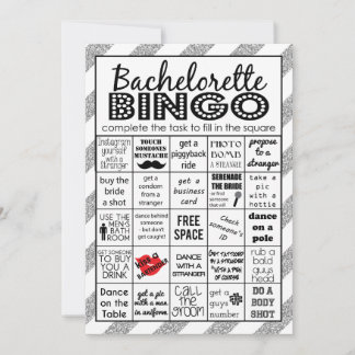 Silver Bachelorette Bingo, Party Game, Challenge Einladung