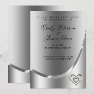 Silver Background and Diamonds Heart Wedding Einladung
